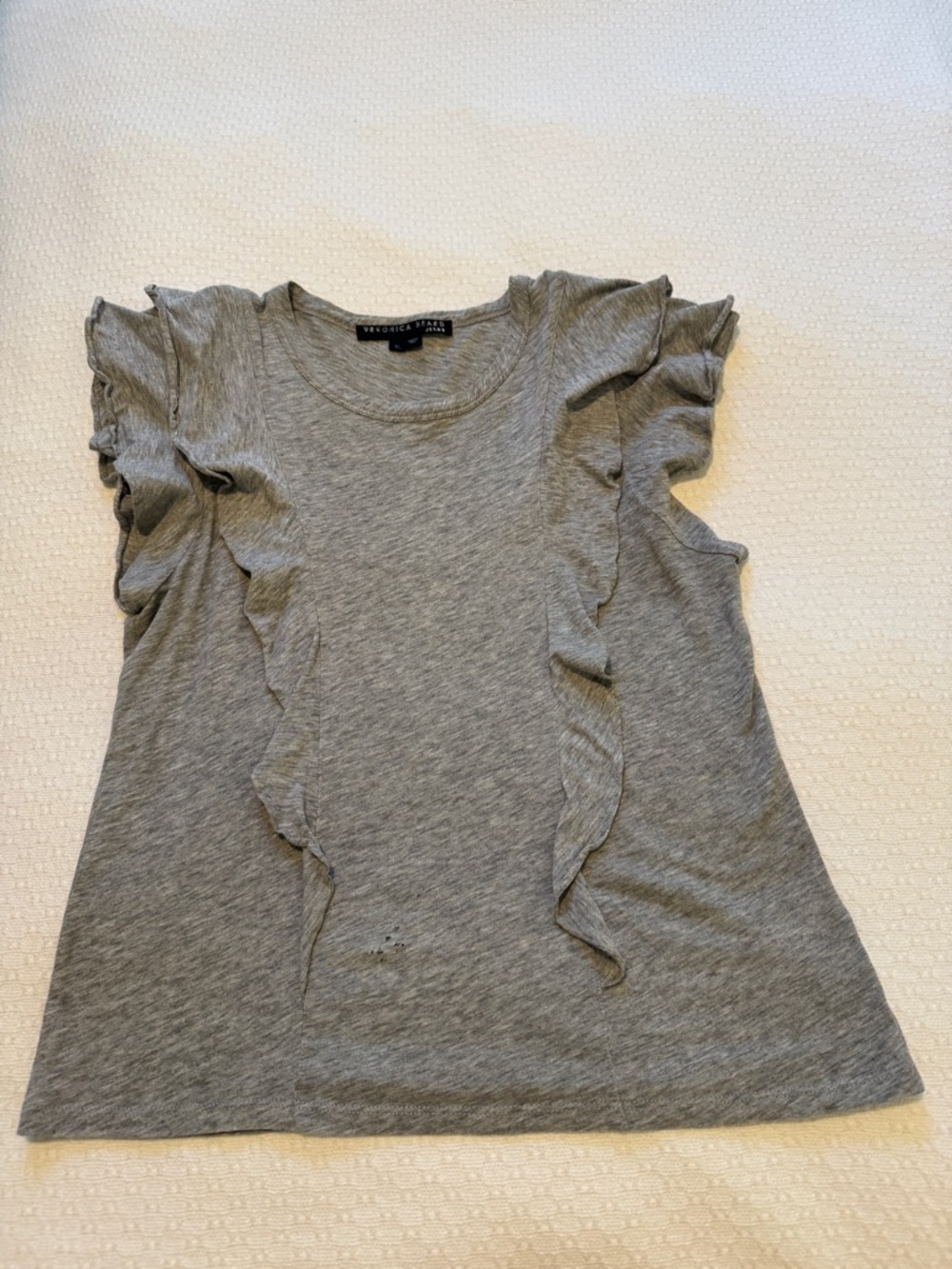 Veronica Beard Jeans Gray Bea Short Sleeve Ruffle Tee Medium